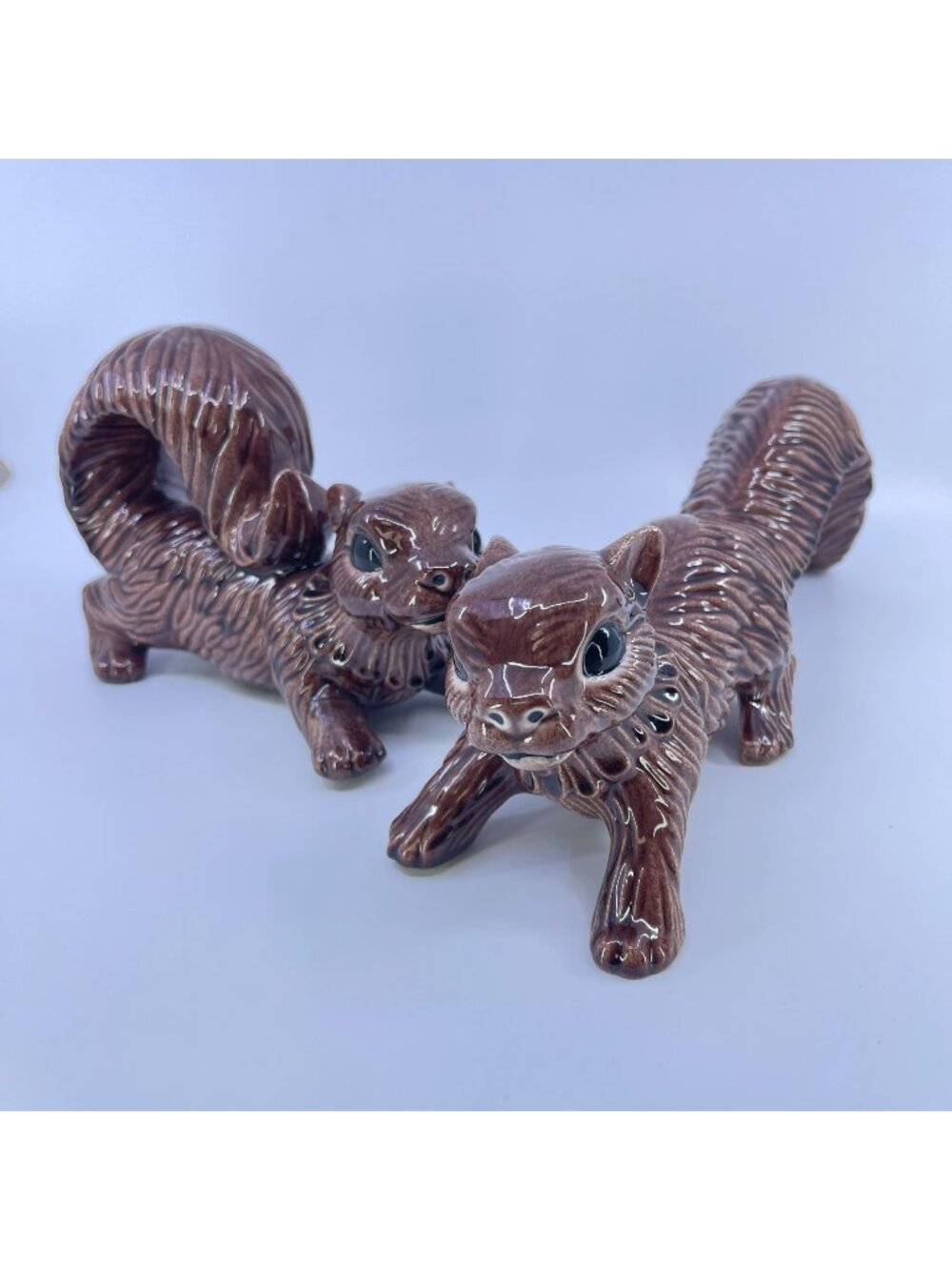 vintage arnels ceramic squirrel figurines brown glaze woodland animal pair